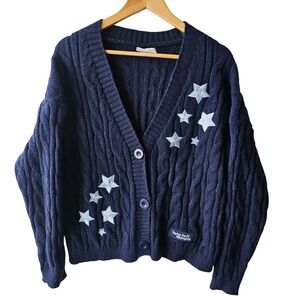Taylor Swift Midnights Stylish Star Cable Knit Cardigan Sweater Navy Blue M/L